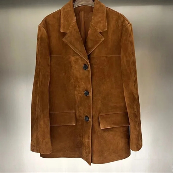 Vintage Brown Kid Suede Jacket for Women(kid suede sheepskin) - Picture 2 of 7